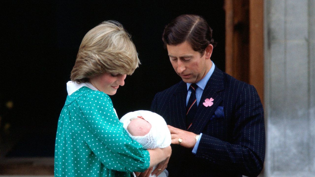 Princess Diana and Prince Charles on the steps of the Lindo Wing, St. Mary&#039;s Hospital, after the birth of Prince William