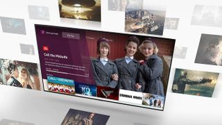 Streaming apps, movies and shows being shown on the Samsung Q85 QLED TV
