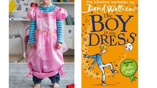 World book day illustrated by Image of a boy in a dress next to the boy The Boy in the Dress for world book day