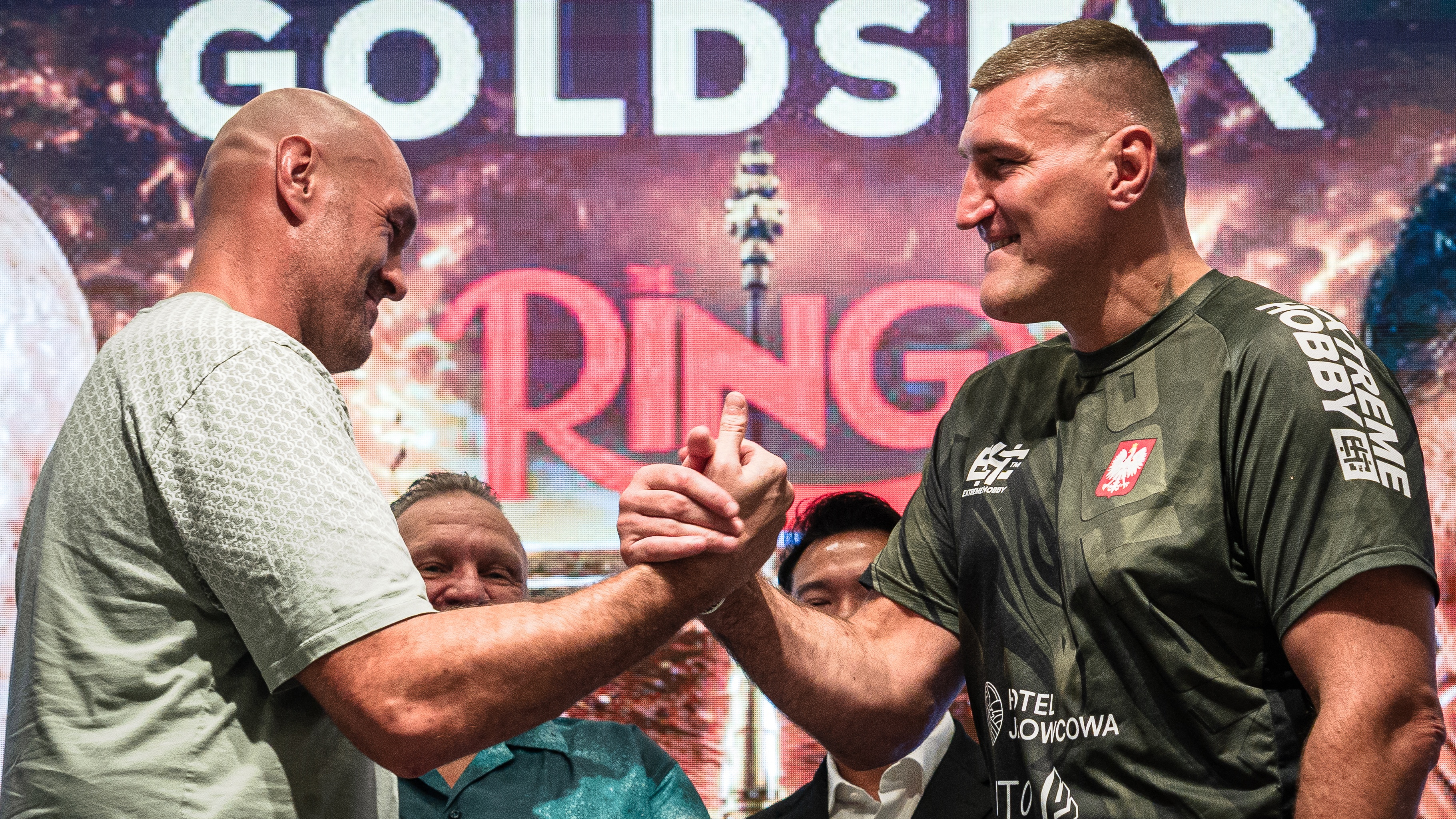 Britain's Tyson Fury (L) and Poland's Mariusz Wach (R) attend a press conference ahead of their charity boxing bout in Pattaya on July 22, 2026