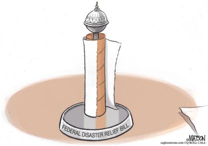 Political Cartoon U.S. Federal Disaster Relief Bill Flooding