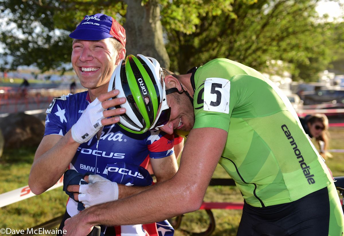 Ryan Trebon and Jeremy Powers having a laugh after the race