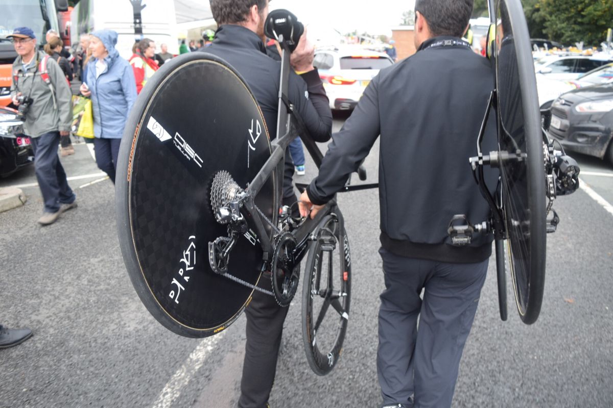 Rohan Dennis' time trial bike (on the left) is a BMC