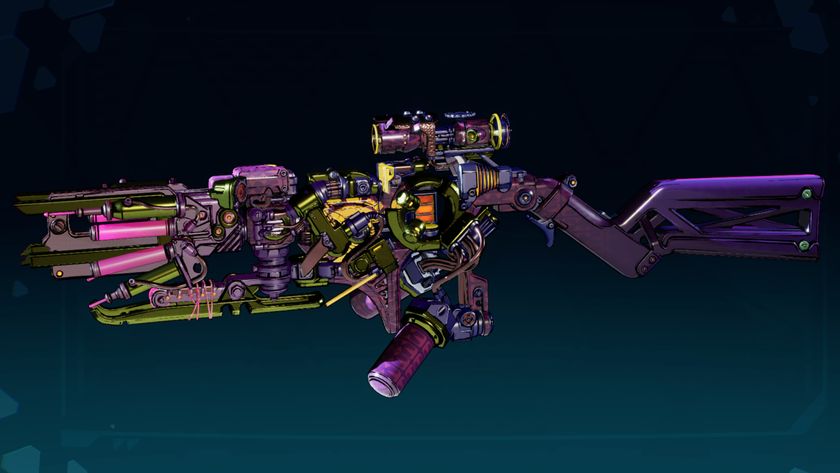 Borderlands 4 Convergence location: The colourful Convergence legendary shotgun against a dark blue background.