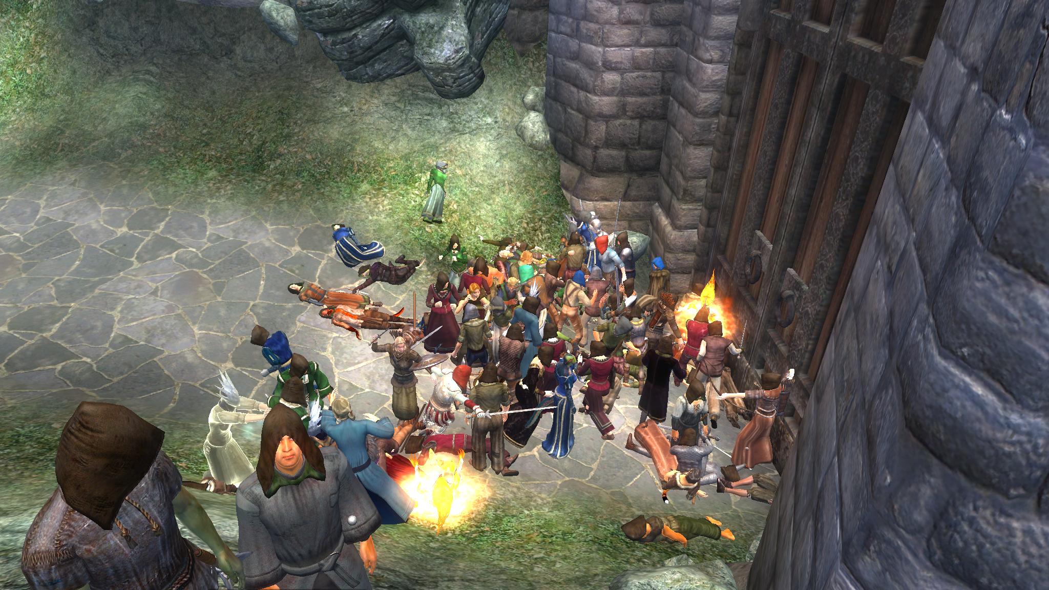 A brawl on the streets of Skingrad in Oblivion's gang war mod.
