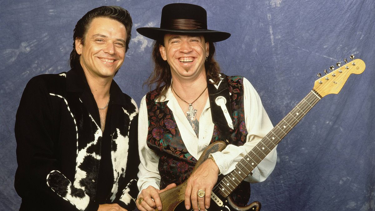 Photo of Jimmie VAUGHAN and Stevie Ray VAUGHAN; with his brother Jimmie Vaughan