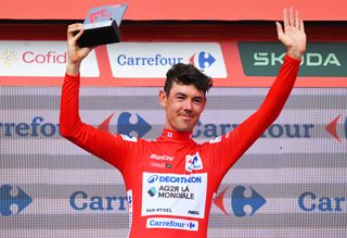 YUNQUERA SPAIN AUGUST 22 Ben OConnor of Australia and Team Decathlon AG2R La Mondiale celebrates at podium as Red Leader Jersey winner during the La Vuelta 79th Tour of Spain 2024 Stage 6 a 1855km stage from Jerez de la Frontera to Yunquera UCIWT on August 22 2024 in Yunquera Spain Photo by Tim de WaeleGetty Images