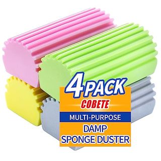 Cobete Damp Clean Duster Sponge,4 pack in pink green yellow gray