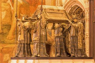 The tomb of Christopher Columbus by Arturo Melida y Alinari (1891) in the Cathedral de Santa Maria de la Sede in Seville. But does it actually contain the explorer's remains?