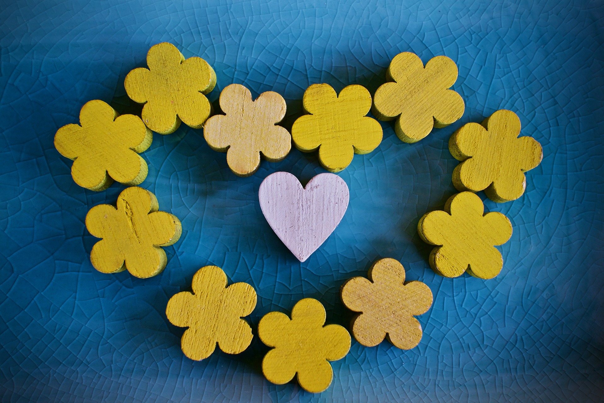 The colors of Ukraine flag in the shape of a heart.