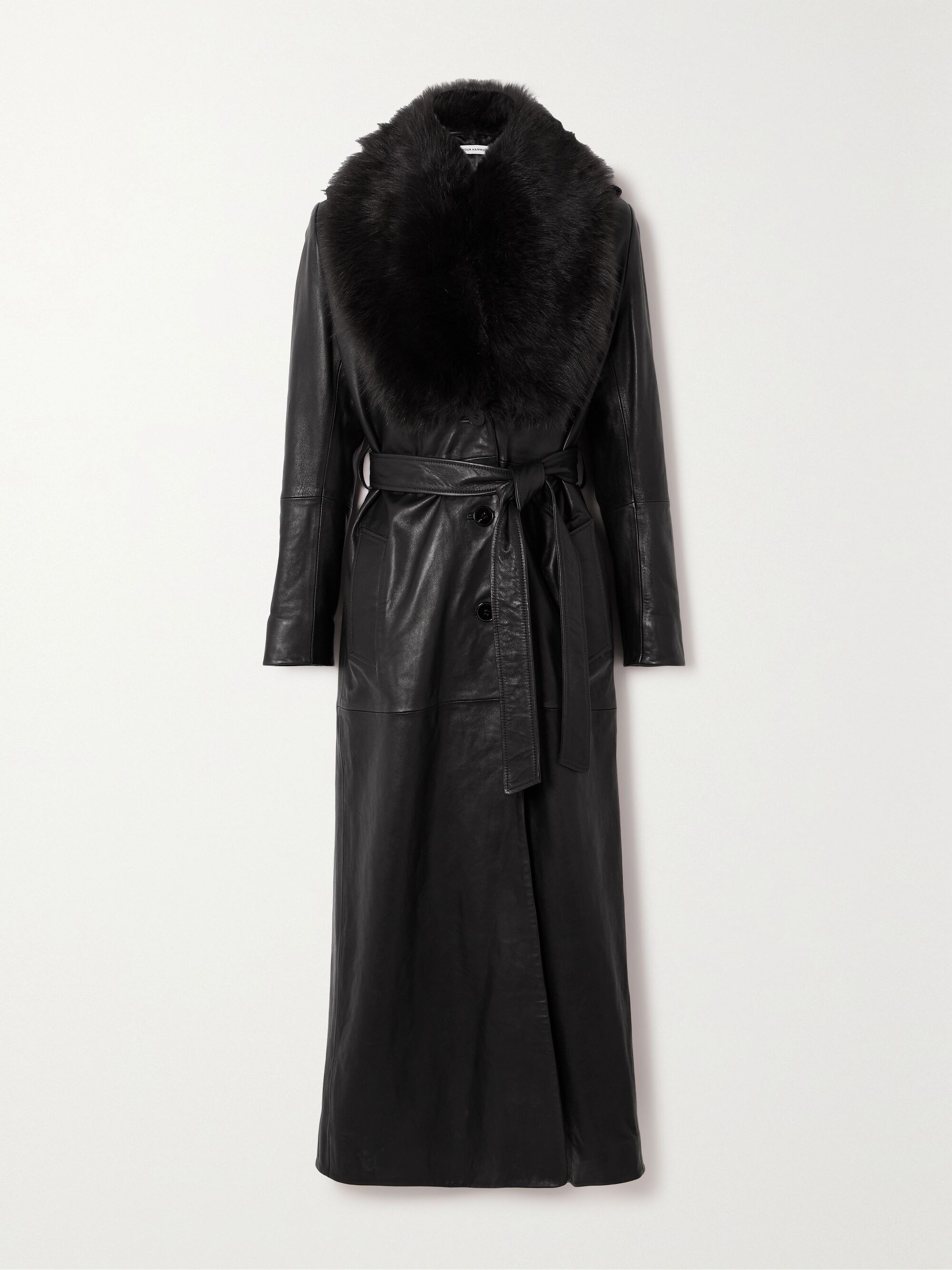 Nour Hammour, Dakota Belted Shearling-Trimmed Leather Coat