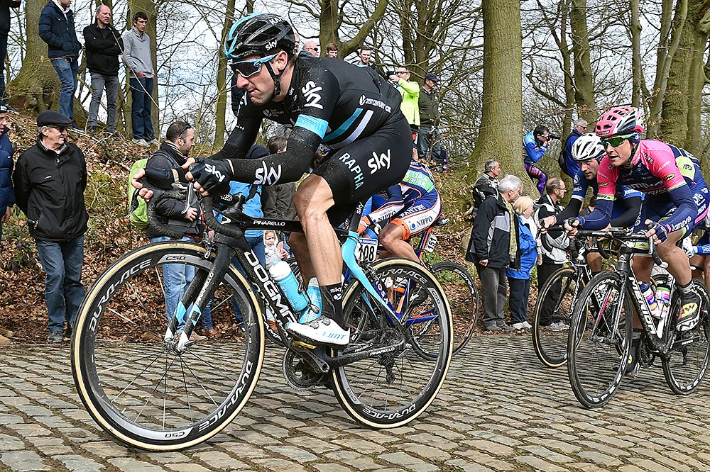 Elia Viviani (Team Sky) on the climb