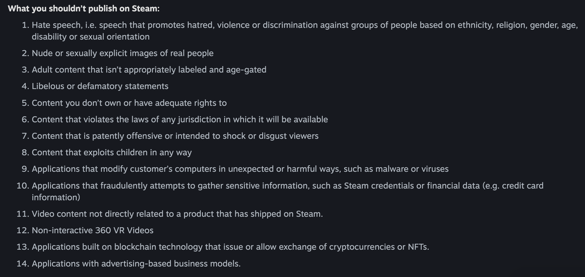 Steam's rules from April 2025, showing no ban on content that might violate payment processor rules.