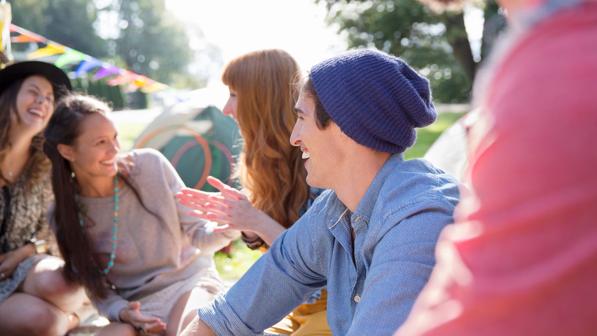 Young people camping at a music festival