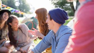 Young people camping at a music festival