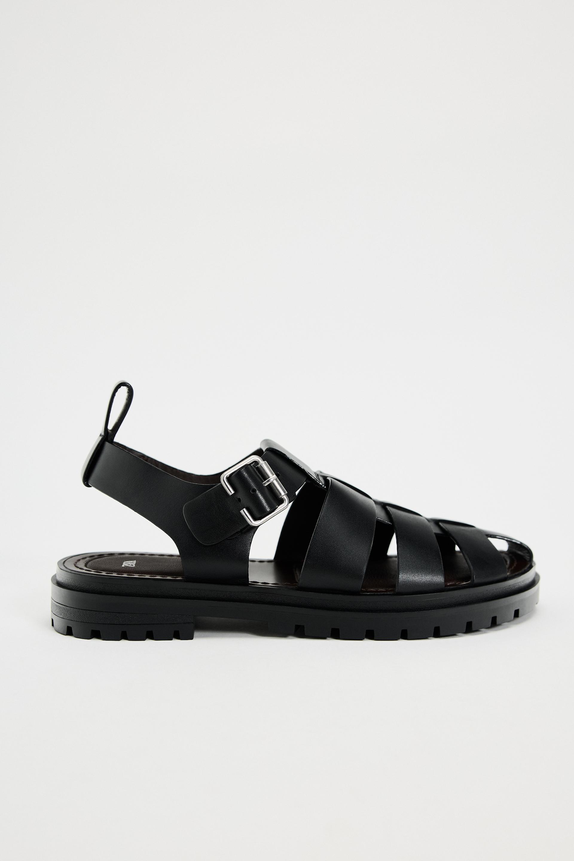 Leather Track Sole Cage Sandals