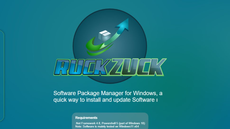 Website screenshot of RuckZuck (August, 2025)