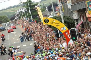 Fans line the streets in Belgium at the start of stage 2 of the 2012 Tour de France