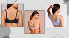 A selection of models wearing three of the best bras for back fat from Delimira, Freya and Boux Avenue