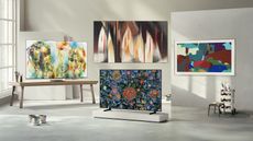 Samsung 2025 TV lineup showing artwork on screen in artist studio