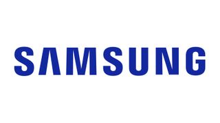 Samsung logo from 2005, blue wordmark on white background