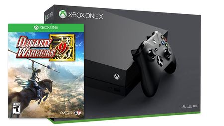 A photo illustration showing an Xbox One X bundled with Dynasty Warriors 9.