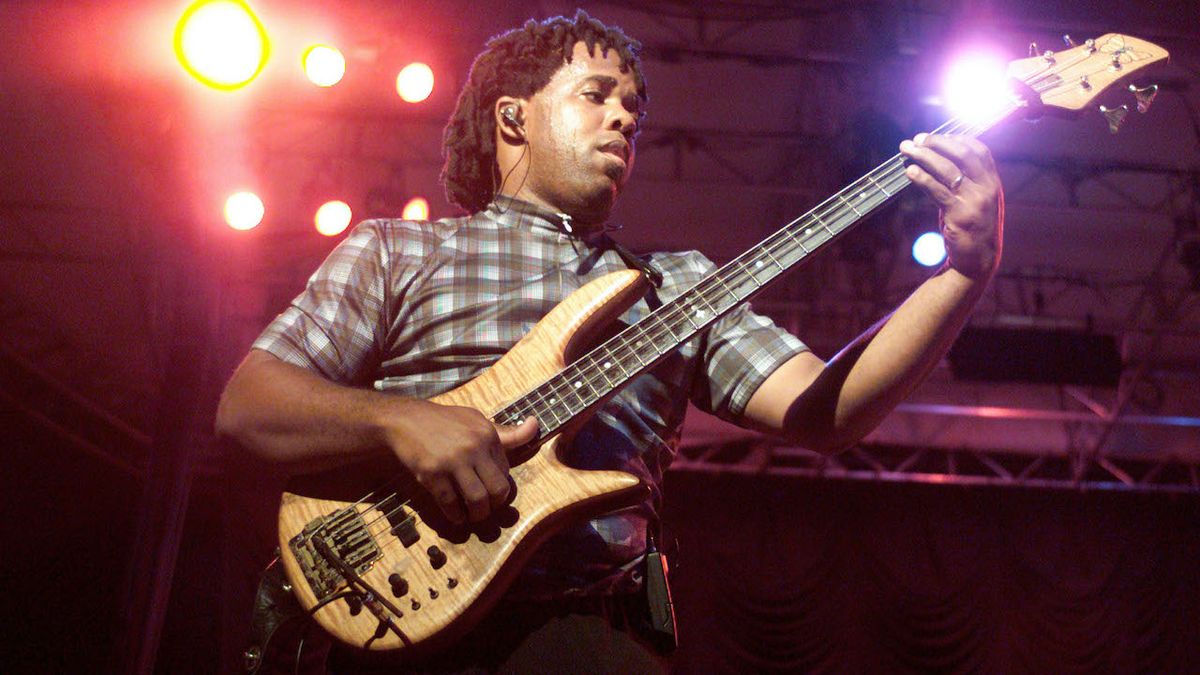 Bassist Victor Lemonte Wooten of the Flecktones performing at Summerstage at the Rumsey Playfield in Central Park in New York City