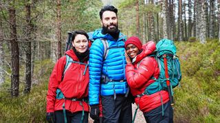Oti, Rylan and Emma in their climbing gear for Comic Relief 2023
