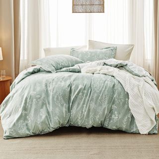 A sage green Bedsure Queen Comforter Set 