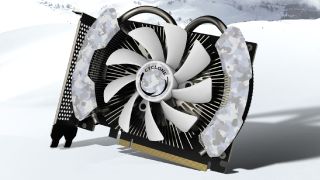 The MSI RTX 5060 8G Cyclone OC mocked up to look like it's sitting on a ski slope, because it's cool
