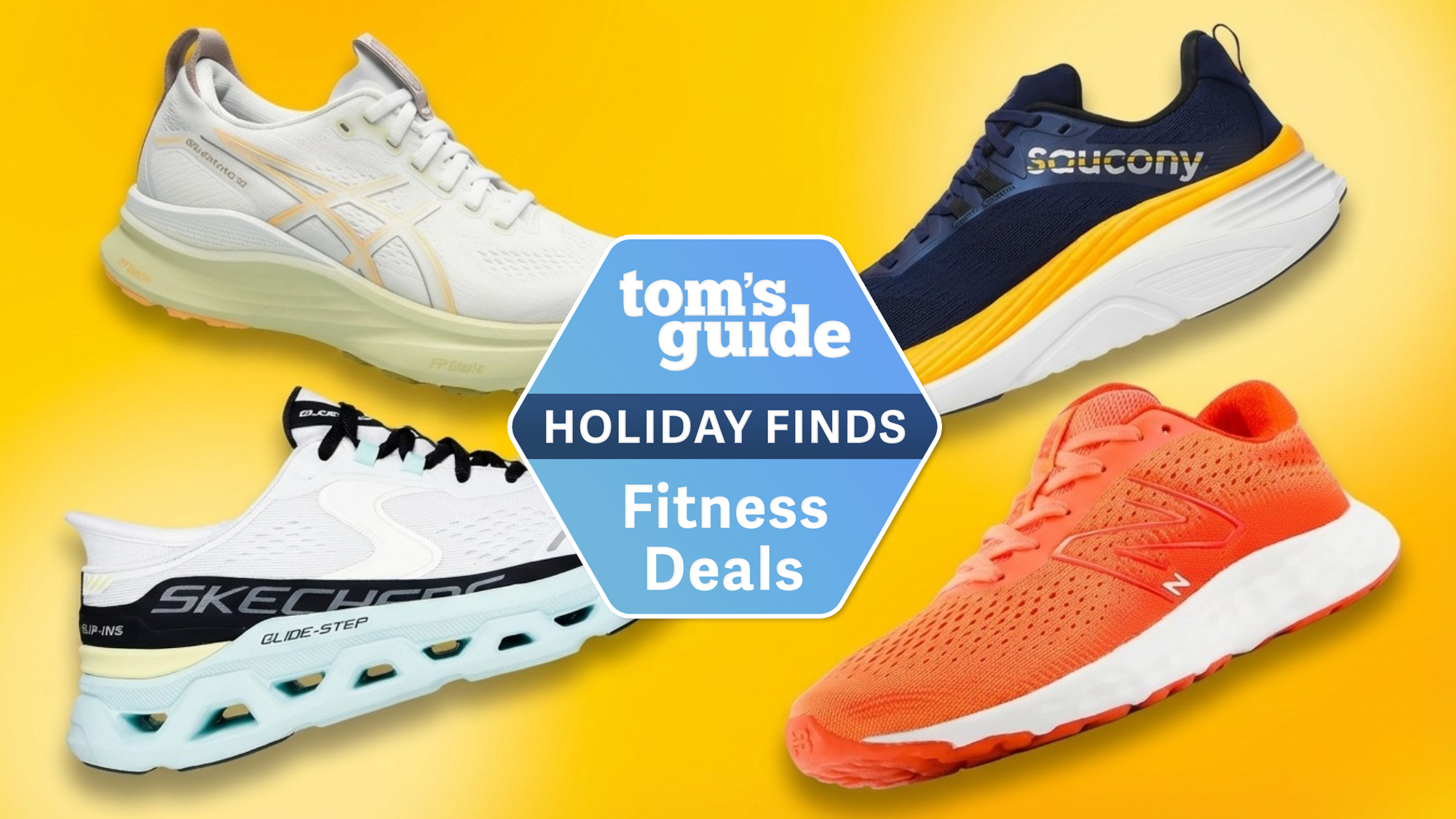 4 sneakers by Asics, Skechers, Saucony, and New Balance