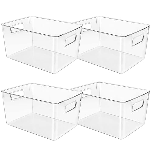 Clear Plastic Storage Bins, Pantry Organizers and Storage or Kitchen Organization and Storage Containers Bins for Organizing, Fridge, Freezer, Bathroom, Pantries, Refrigerator, Cabinet Organizer Bin