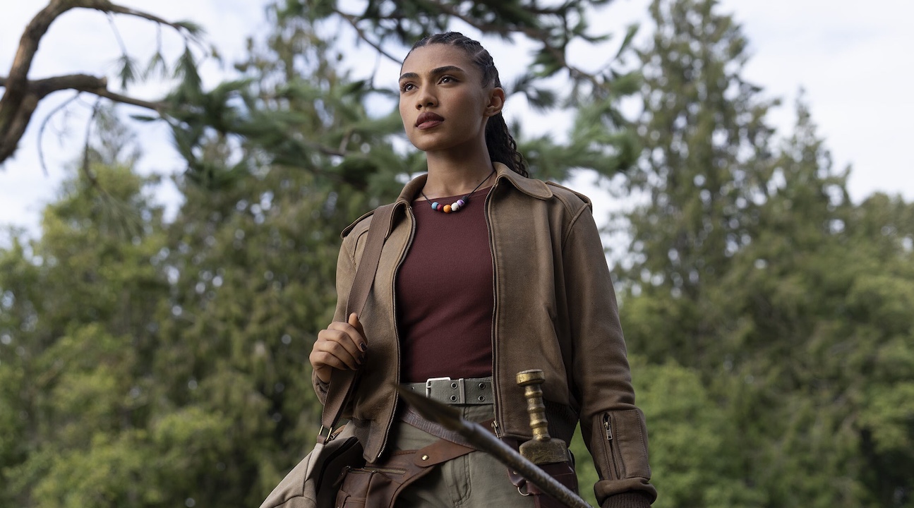 Dior Goodjohn as Clarisse standing in a forest in Percy Jackson Season 2