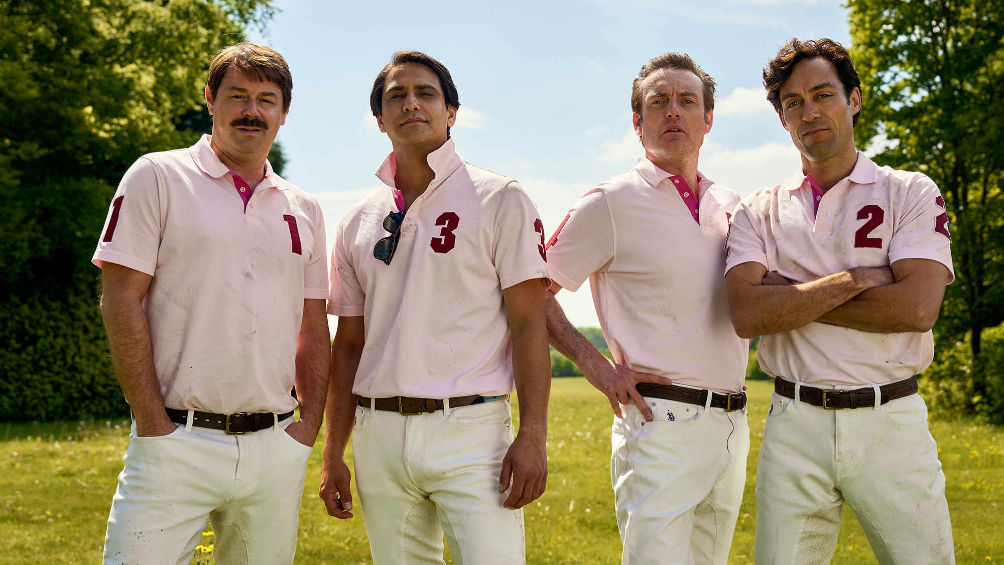 Four members of the Rivals season 2 cast in polo gear