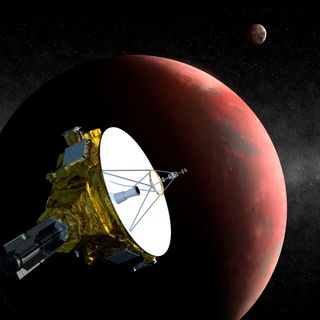 An artist's image of the New Horizons spacecraft as it approaches Pluto and its moon Charon in July 2015.