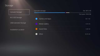 The storage settings menu of the PS5