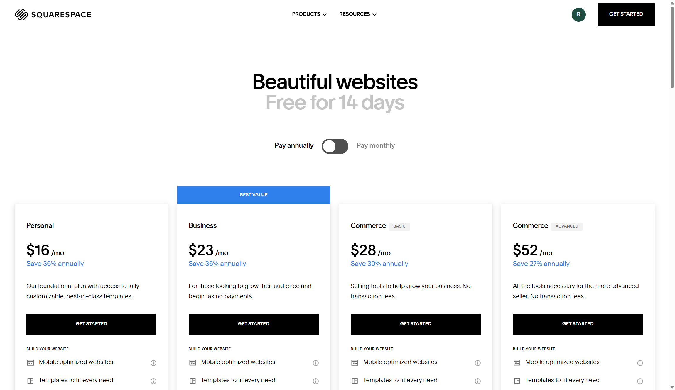 Squarespace pricing