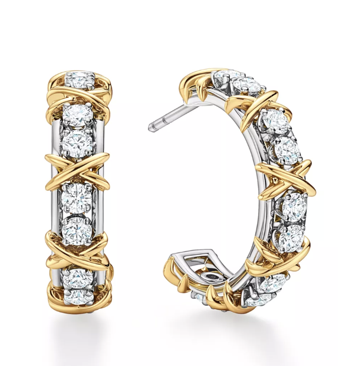 Tiffany &amp;amp; Co., Hoop Earrings in Platinum and Yellow Gold with Diamonds
