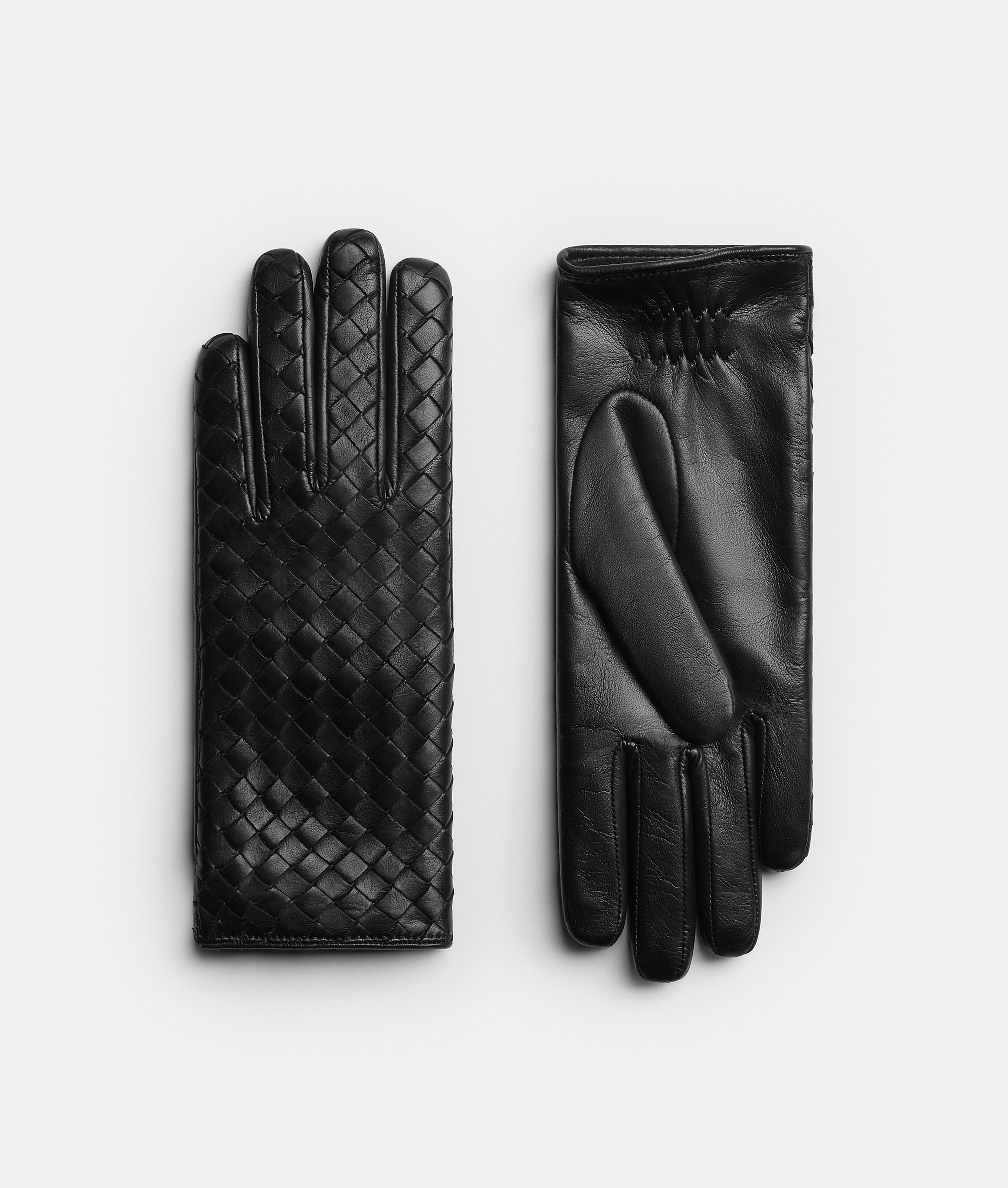 Women's Intrecciato Leather Gloves in Black