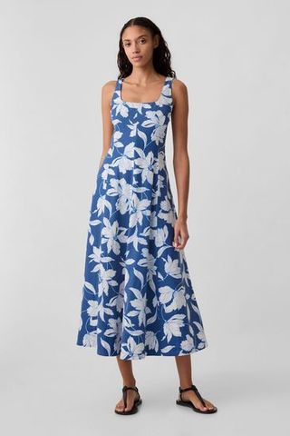 GAP Linen Blend Square Neck Midi Dress