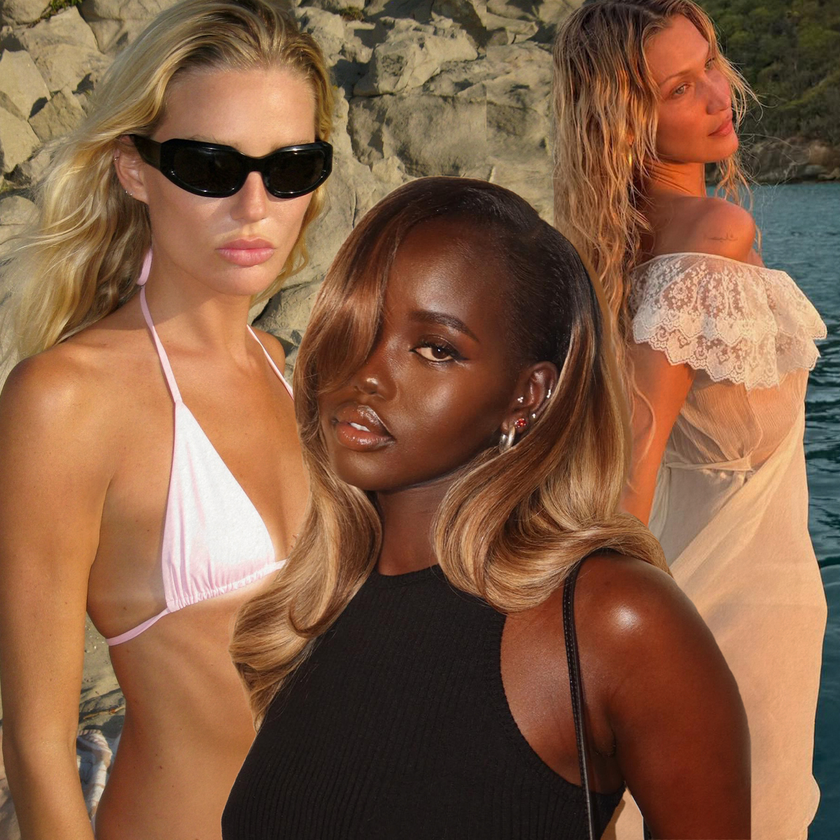 A collage of celebrities and influencers with sunrise blonde hair. 
