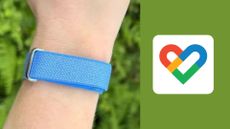 Grace Walsh wearing Fitbit Air next to Google Health app