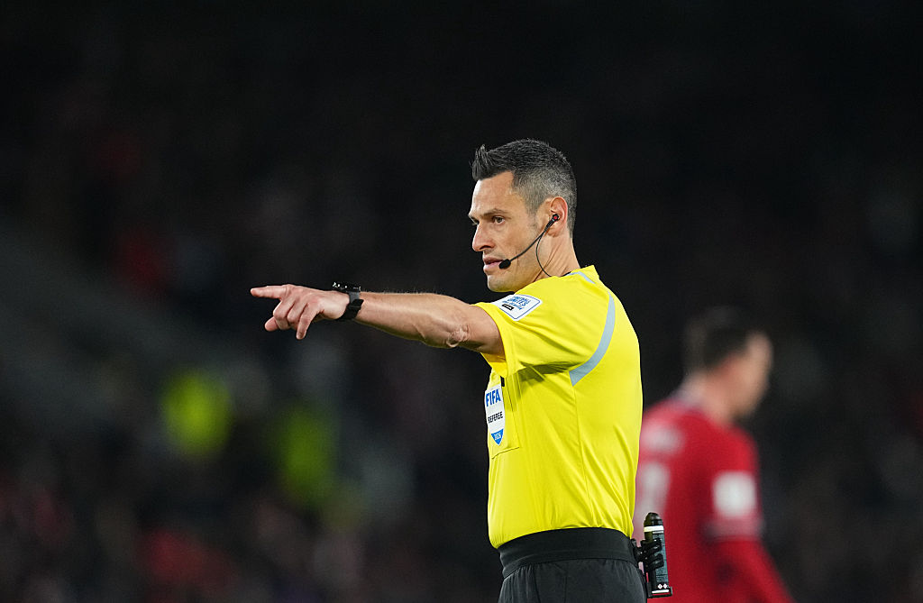 Maurizio Mariani&amp;nbsp; (Italy) gestures during Final FIFA World Cup Qualification: Czechia and Denmark at epet ARENA Stadium, Prague, Czechia on March 31 2026. (Photo by Ulrik Pedersen/NurPhoto via Getty Images)