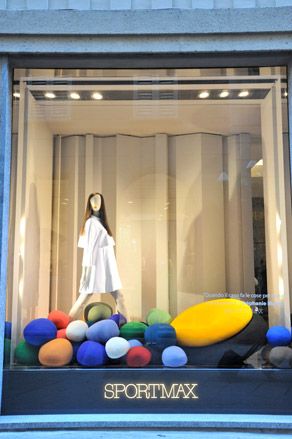 Sportmax French designer Stephanie Marin (Smarin) presented work at Sportmax’s new Vincenzo De Cotiis designed store in Via della Spiga 20, including ’Nenuphare’ featuring colourful spheres and semi-spheres