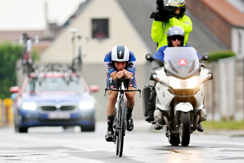 DIEST BELGIUM JUNE 22 Remco Evenepoel of Belgium sprints during the 104th National Championships Belgium 2023 Mens Individual Time Trial on June 22 2023 in Diest Belgium Photo by Luc ClaessenGetty Images