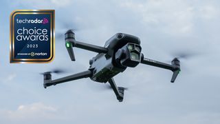 DJI Mavic Pro 3 flying in the air, with a logo saying TechRadar Choice Awards 2023