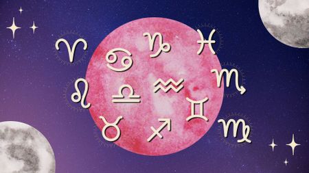 The zodiac signs and the full moon against a purple background