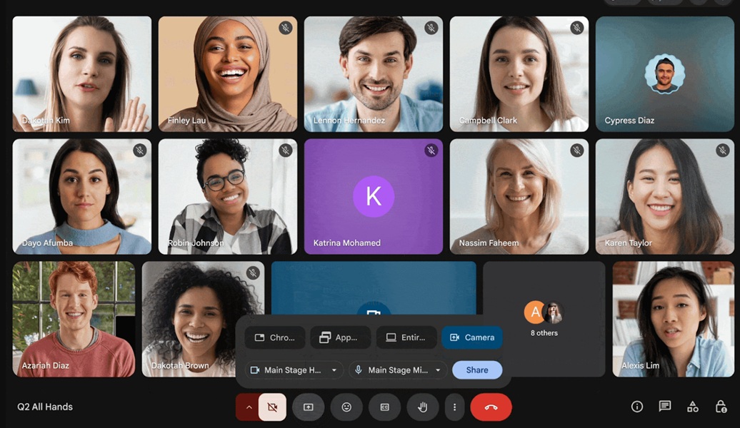 Google's external camera update for Meet lets users select which camera to use when beginning a presentation.
