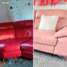 red and pink colour leather sofa