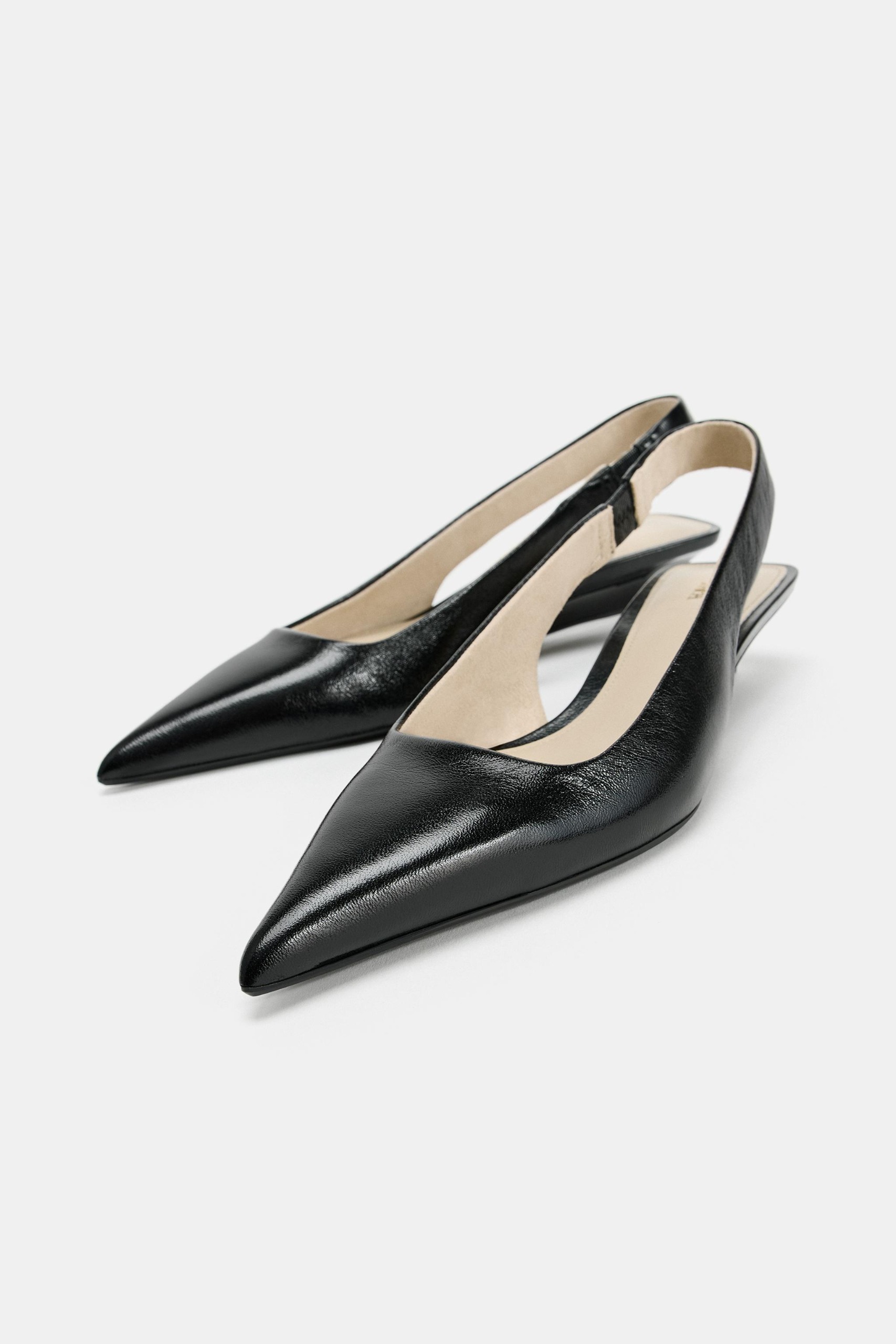 Leather Slingback Mini Wedge Shoes - Black - 2